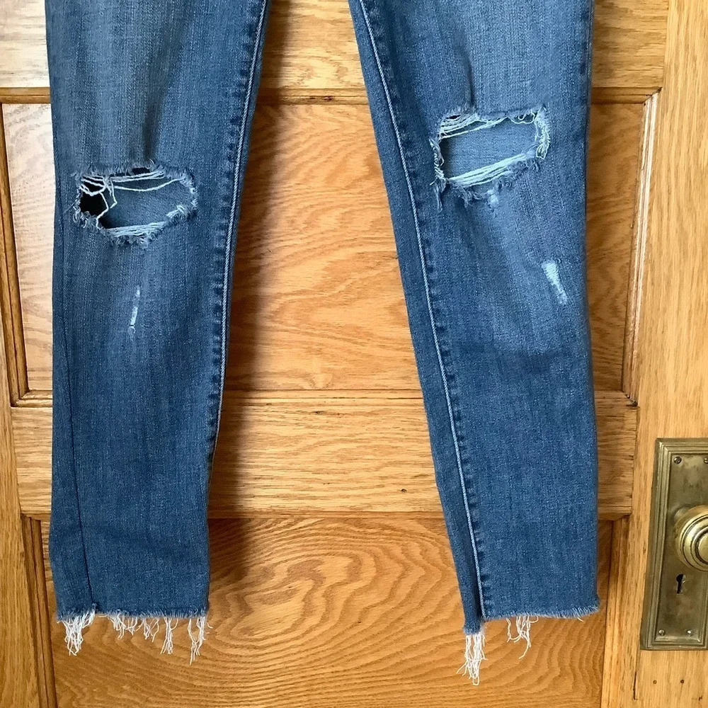 LEVI'S 721 High Rise Distressed Skinny Jeans Raw Hem Blue Size 28 - Picture 7 of 14
